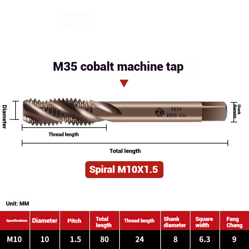 1104-M35 Cobalt straight flute tap machine tapping stainless steel special high-speed steel tapping coarse teeth spiral apex Shandong Denso Pricision Tools Co.,Ltd.